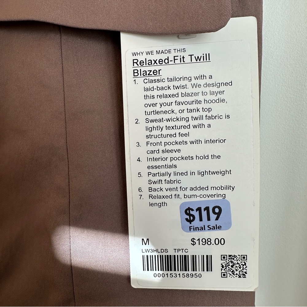 NWT Lululemon Relaxed-Fit Twill Blazer (taupe) - Picture 11 of 11